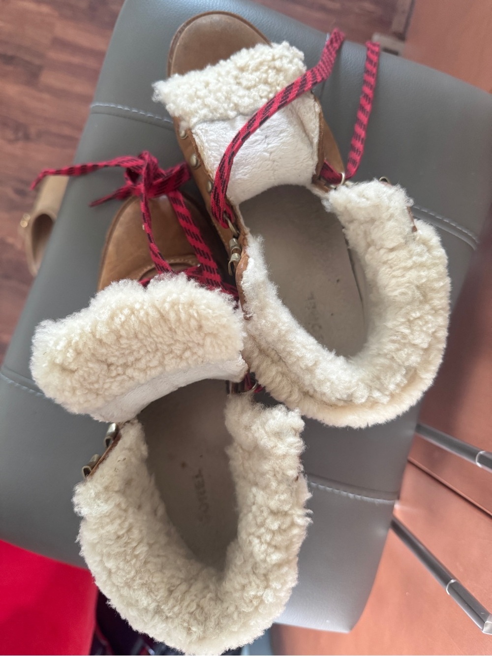 Sorel Tan Shearling-Lined Winter Boots with Red Accent Laces - Picture 2 of 4